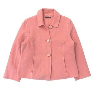 Alexandra Bartlett Felted Wool Sweater Jacket Collar Button Down Pink XL
